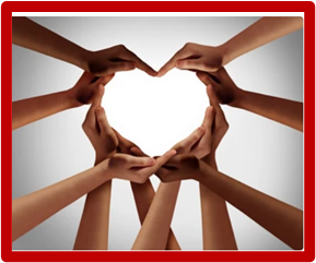 Multiple hands forming a heart