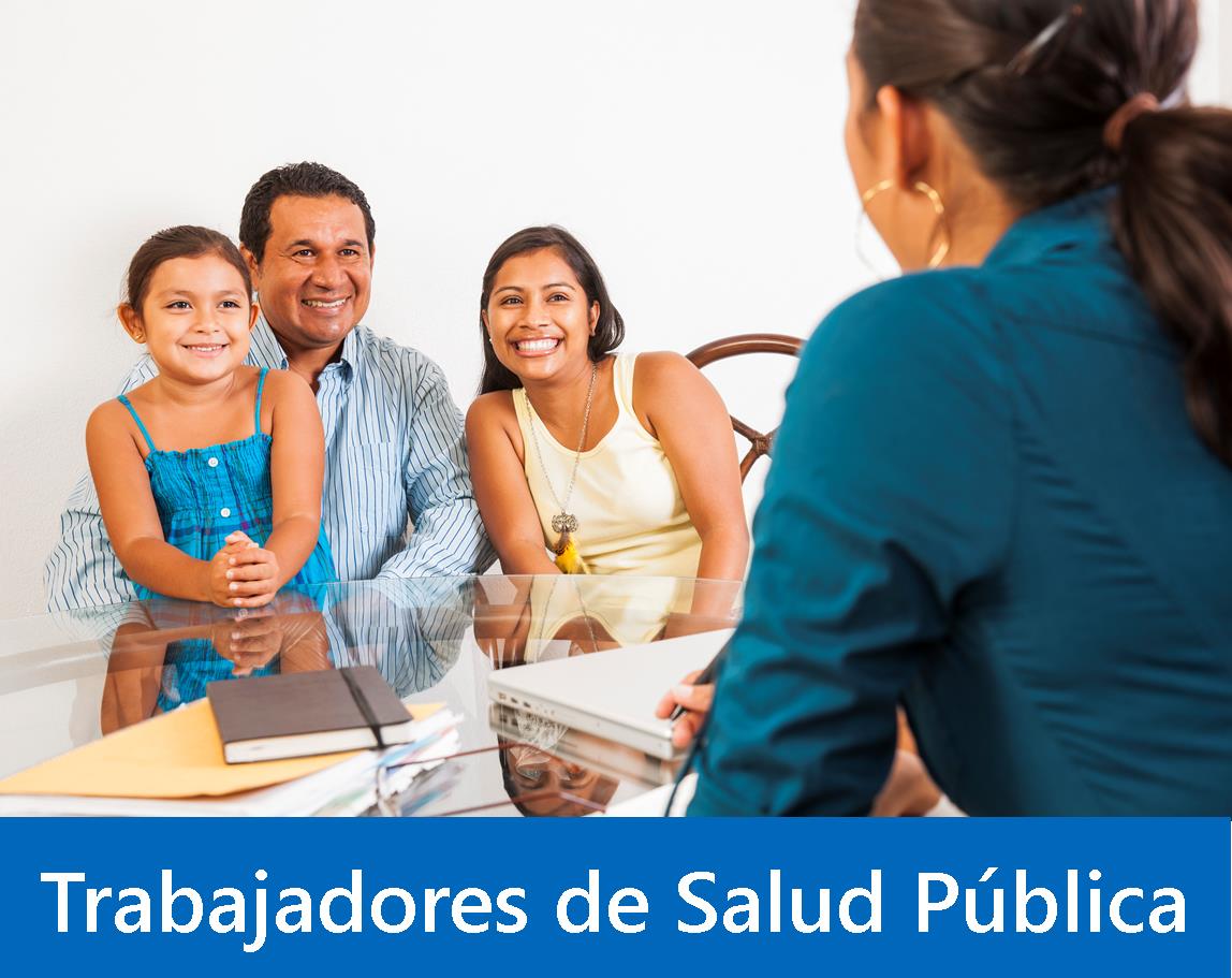 Family sitting at table with social worker