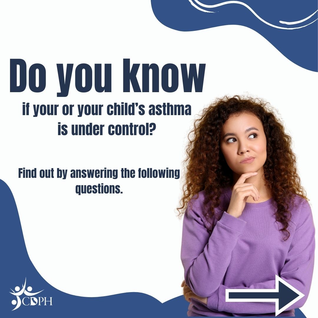 Person with finger on chin and text overlay do you know if your asthma is under control?