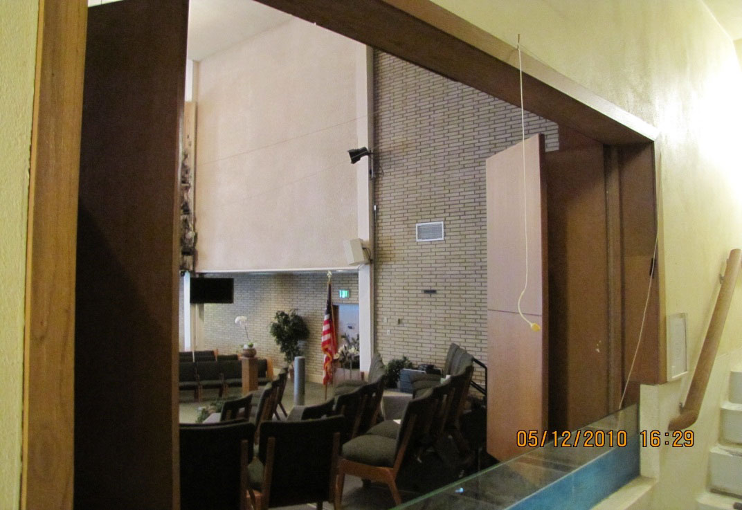 The interior opening within the baptismal font, looking into the main church sanctuary.