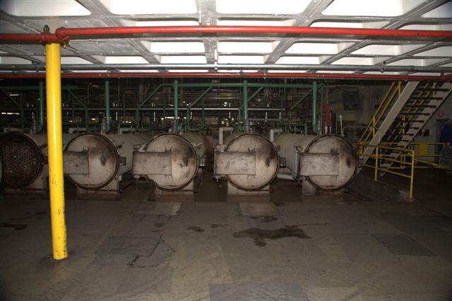 The pressure cooking and sterilization section of the processing plant