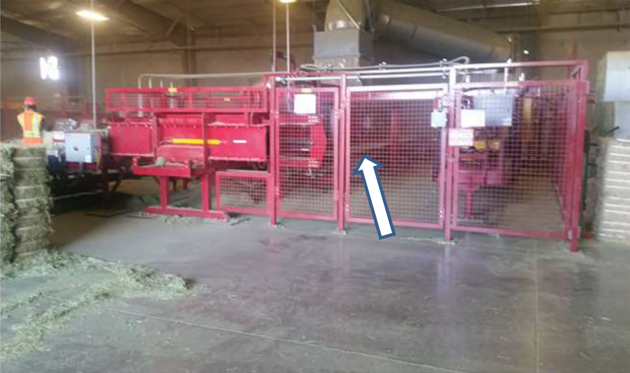 The splayer table and shuttle with an arrow indicating where the fatal incident occurred.