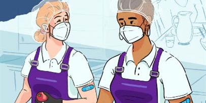 Food processing workers with masks