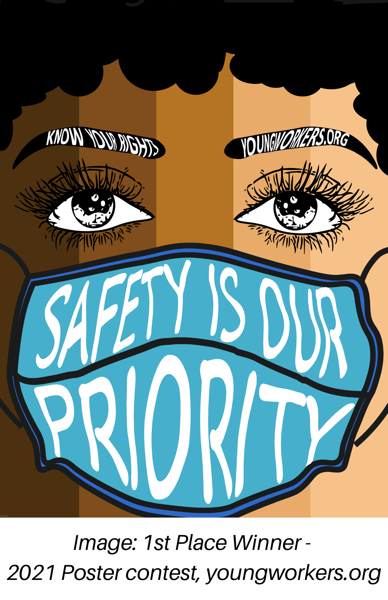 Masked individual on the mask safety is our priority is written on the mask