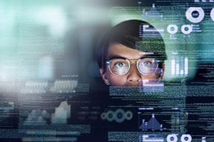 Man staring at computer screen