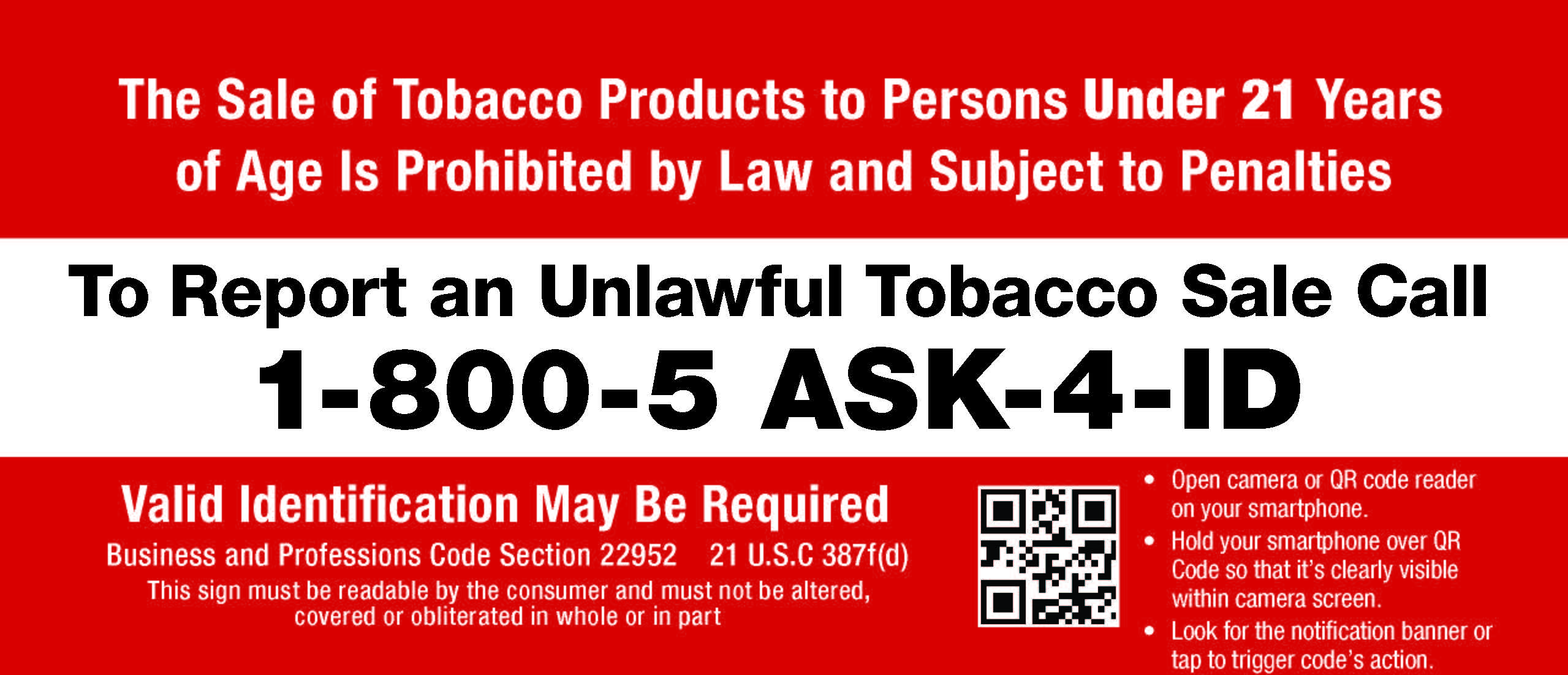 Report an Unlawful Tobacco Sale Sign