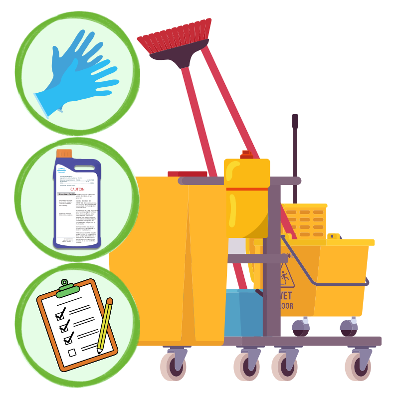 EVS staff cleaning cart