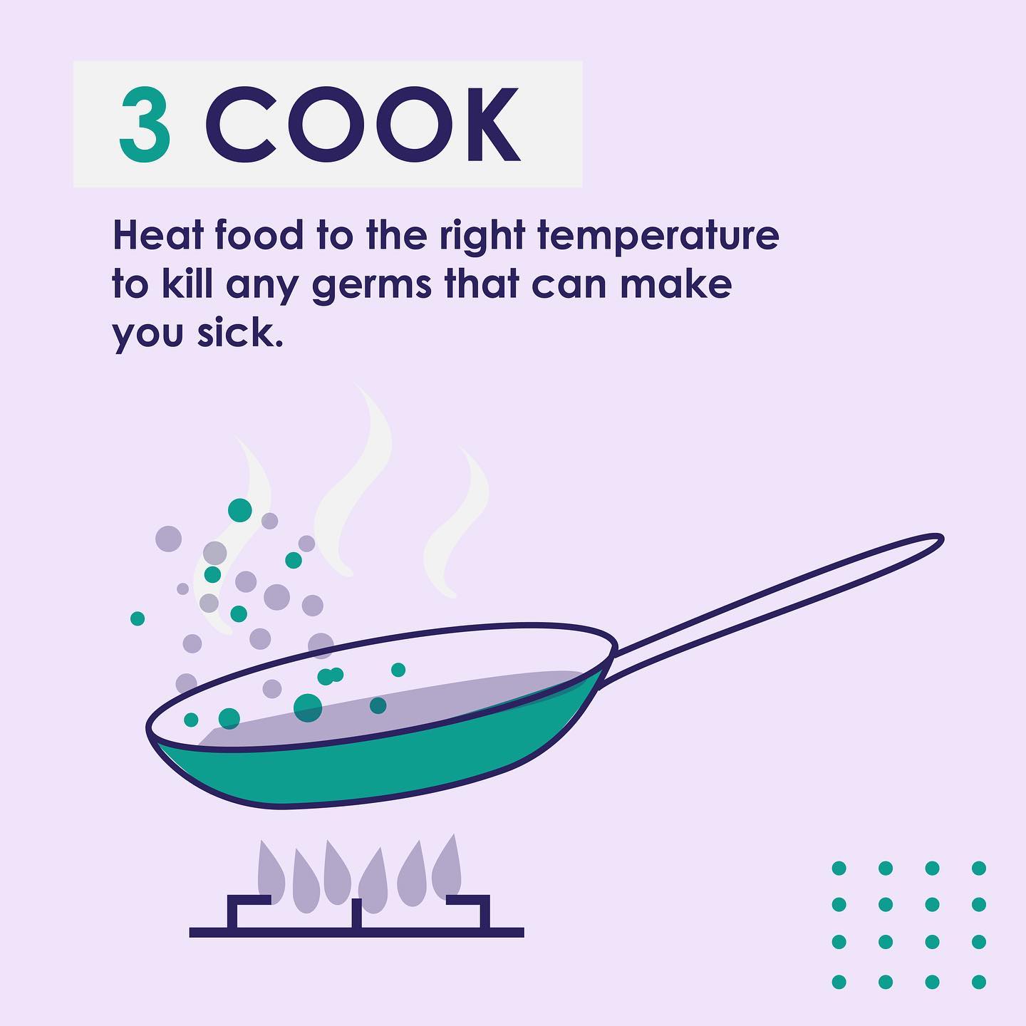 3. Cook - Heat food to the right temperature to kill any germs that can make you sick.