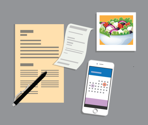 Gather information to help keep track of what you ate like receipts and photos of food