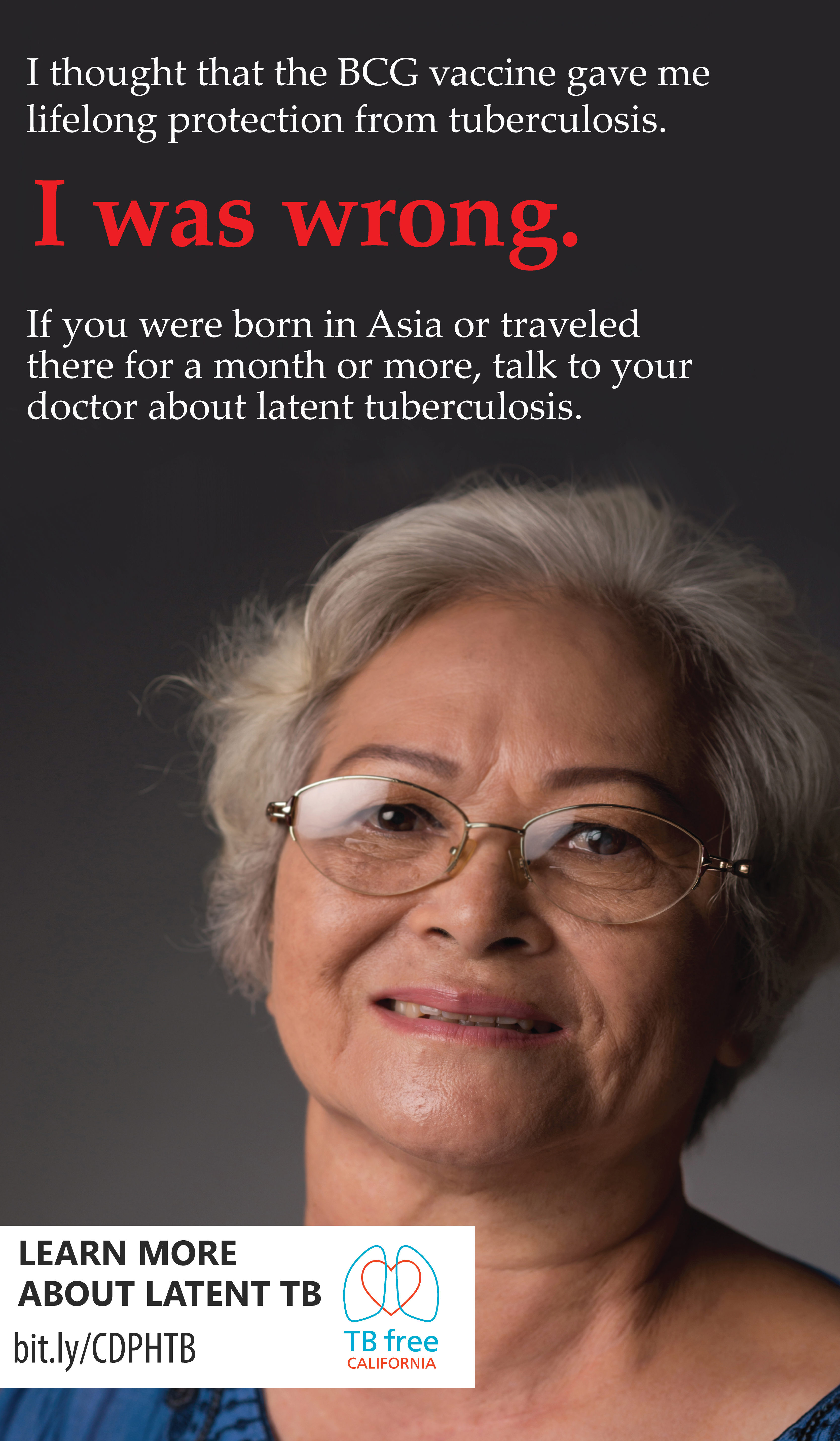 BCG vaccine poster available in English and Vietnamese. TB Free info on post. A woman smiling.