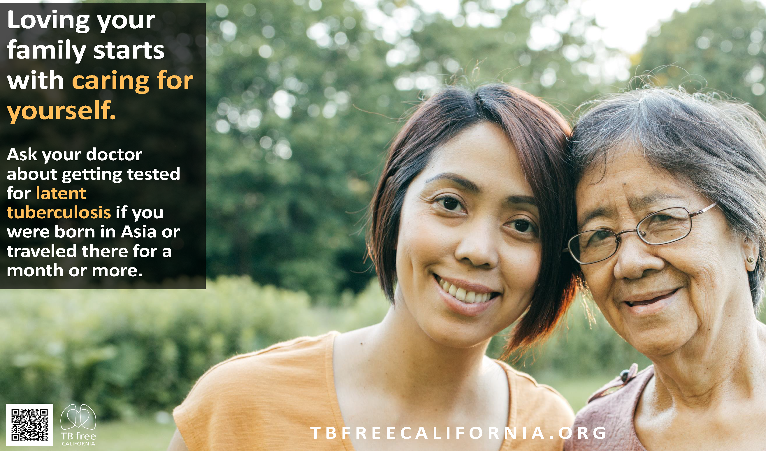 Poster 3/4 of Tagalog set. Poster displays text and TB Free info. Filipino women smiling side by side.