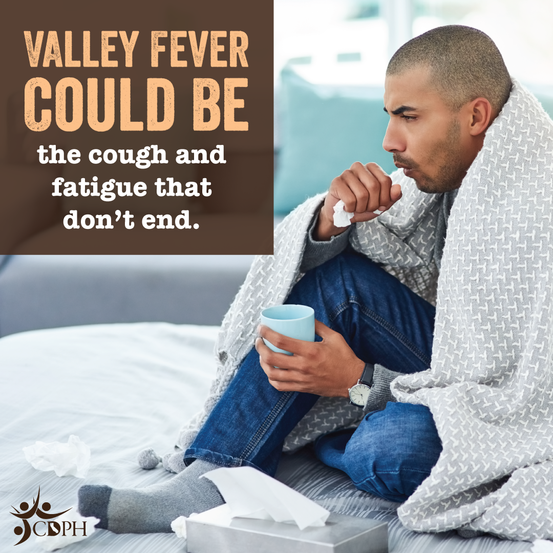 Valley fever could be the cough and fatigue that don't end. Man coughing with blanket around him. Valley fever could be the cough and fatigue that don't end. Man coughing with blanket around him.