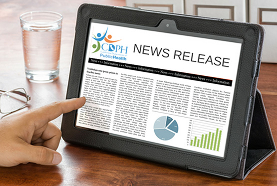 A news release article pulled up on an electronic tablet A news release article pulled up on an electronic tablet