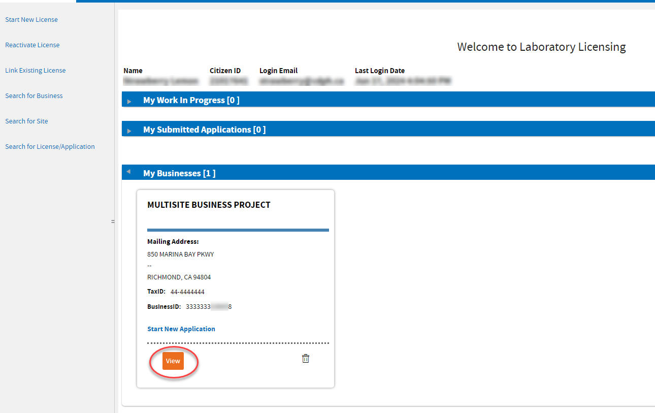Business box on Welcome screen with encircled View button Business box on Welcome screen with encircled View button