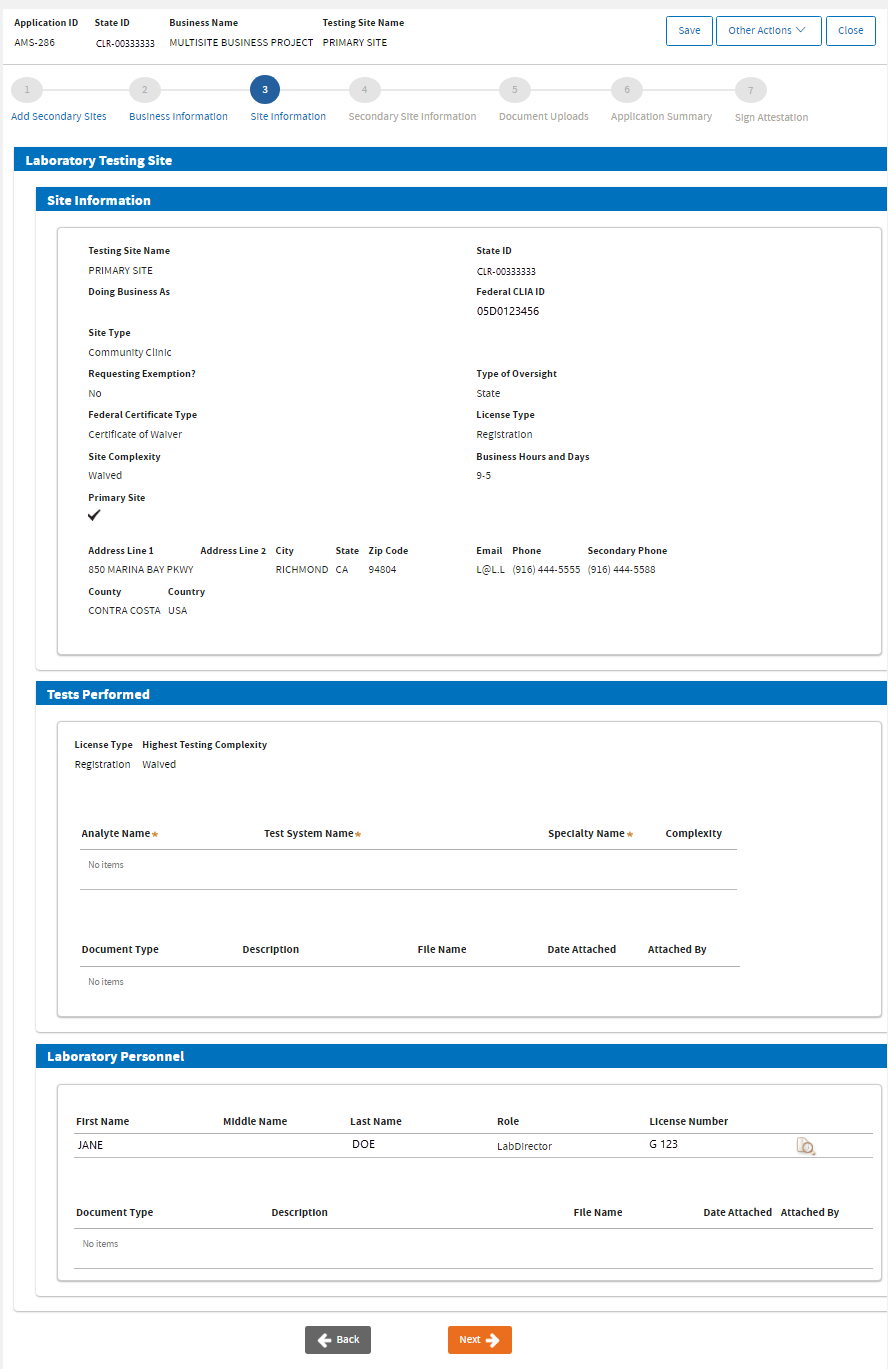 Primary Site Information Summary Primary Site Information Summary