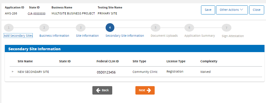 Secondary Site Information Secondary Site Information