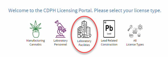 CDPH Licensing Portal where you see different programs