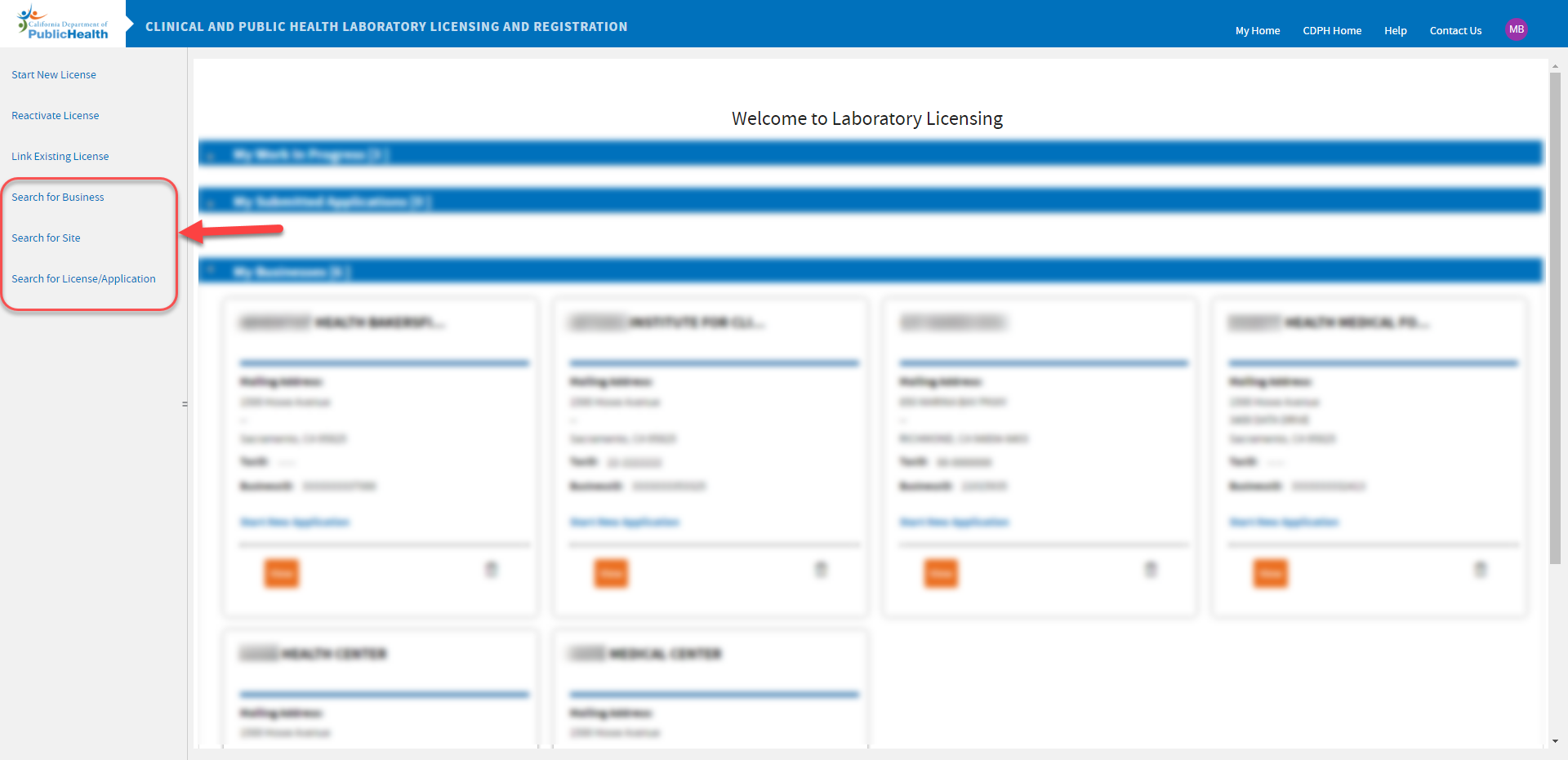 welcome screen showing many boxes for linked businesses welcome screen showing many boxes for linked businesses