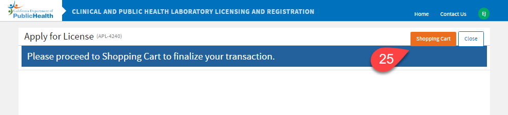 Page showing the Shopping Cart button to finalize your transaction.