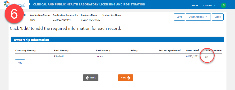 Page to update or view ownership information