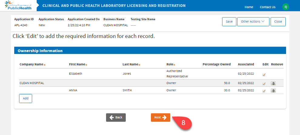 Ownership Information showing the added owner.