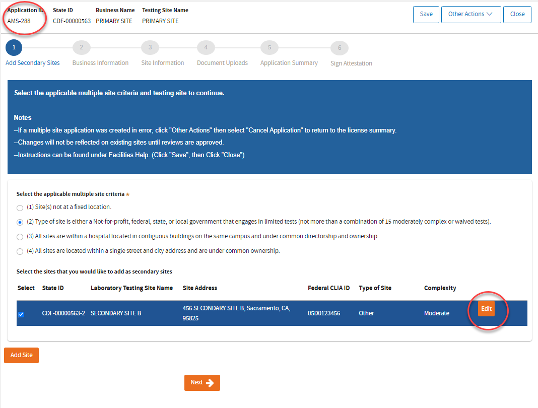 Encircled Application ID and Edit button Encircled Application ID and Edit button