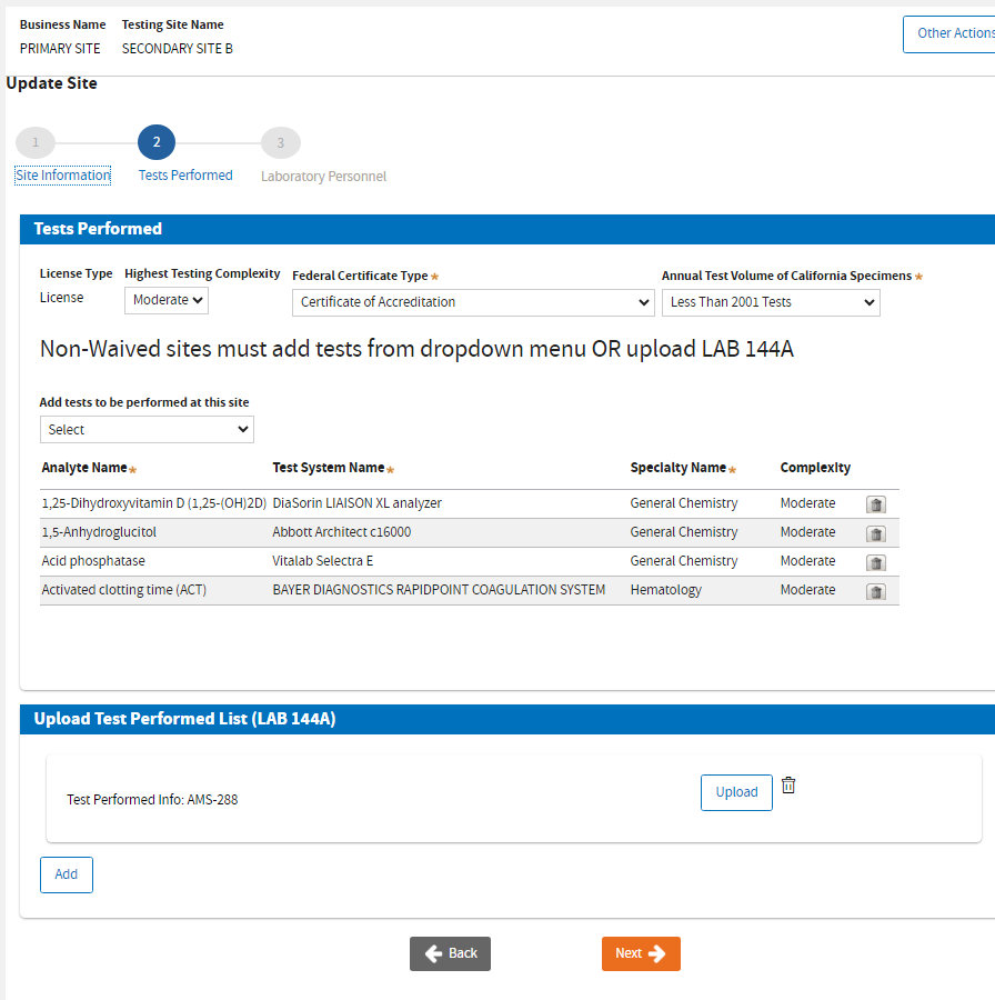 Editable Tests Performed Editable Tests Performed