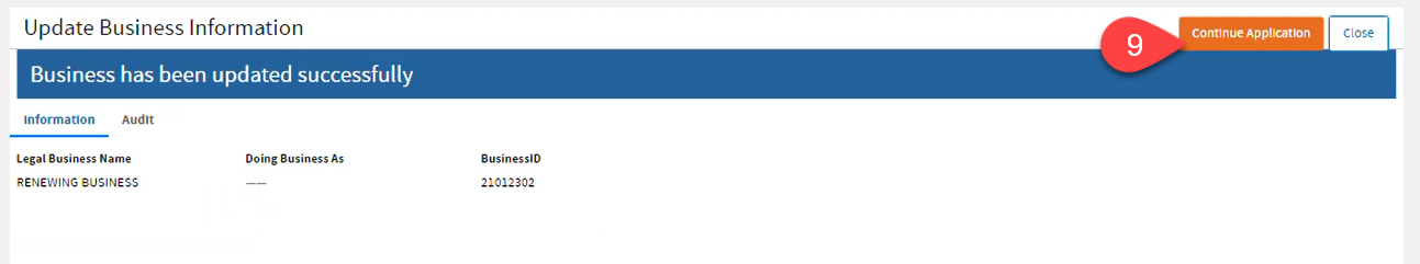 Confirmation that business information has been updated successfully.
