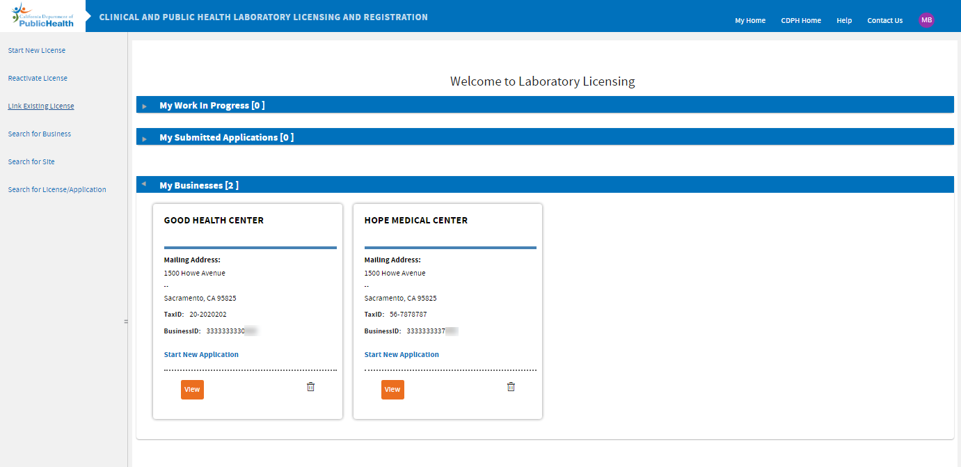 Welcome screen without the unlinked business