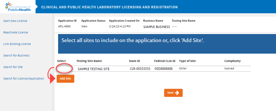 Click Add Site button
